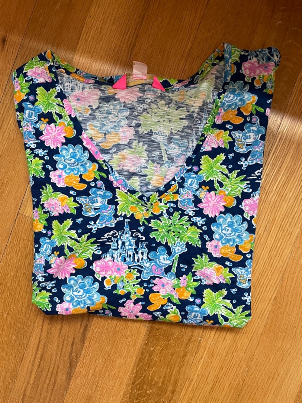 Lilly Pulitzer Disney Etta Navy Floral Top with Multicolor Blooms XXL
